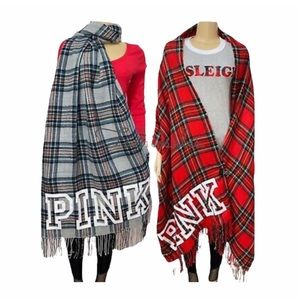 NWT PINK VS Big Scarf Throw Gray Plaid Logo